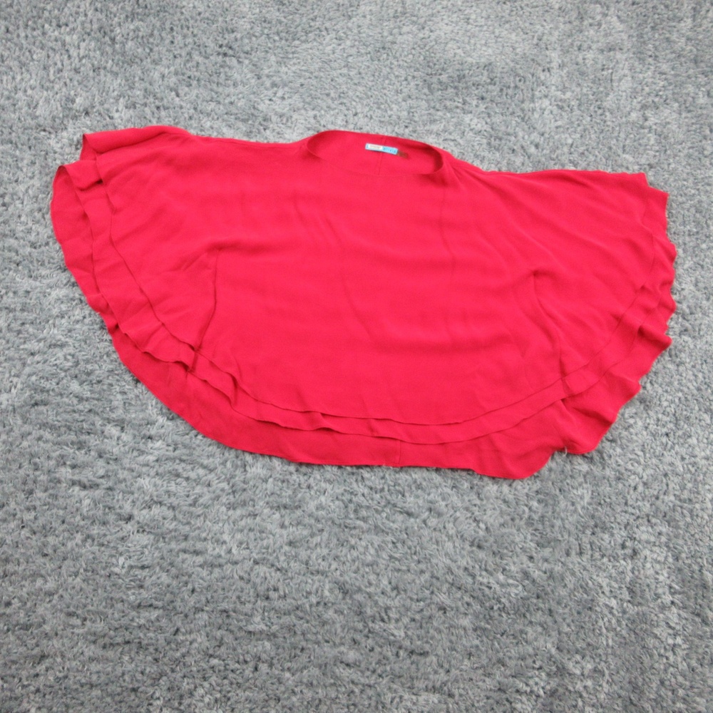 Alice + Olivia Top Womens Medium Red Flutter Sleeve Layered Ruffle Hem Blouse